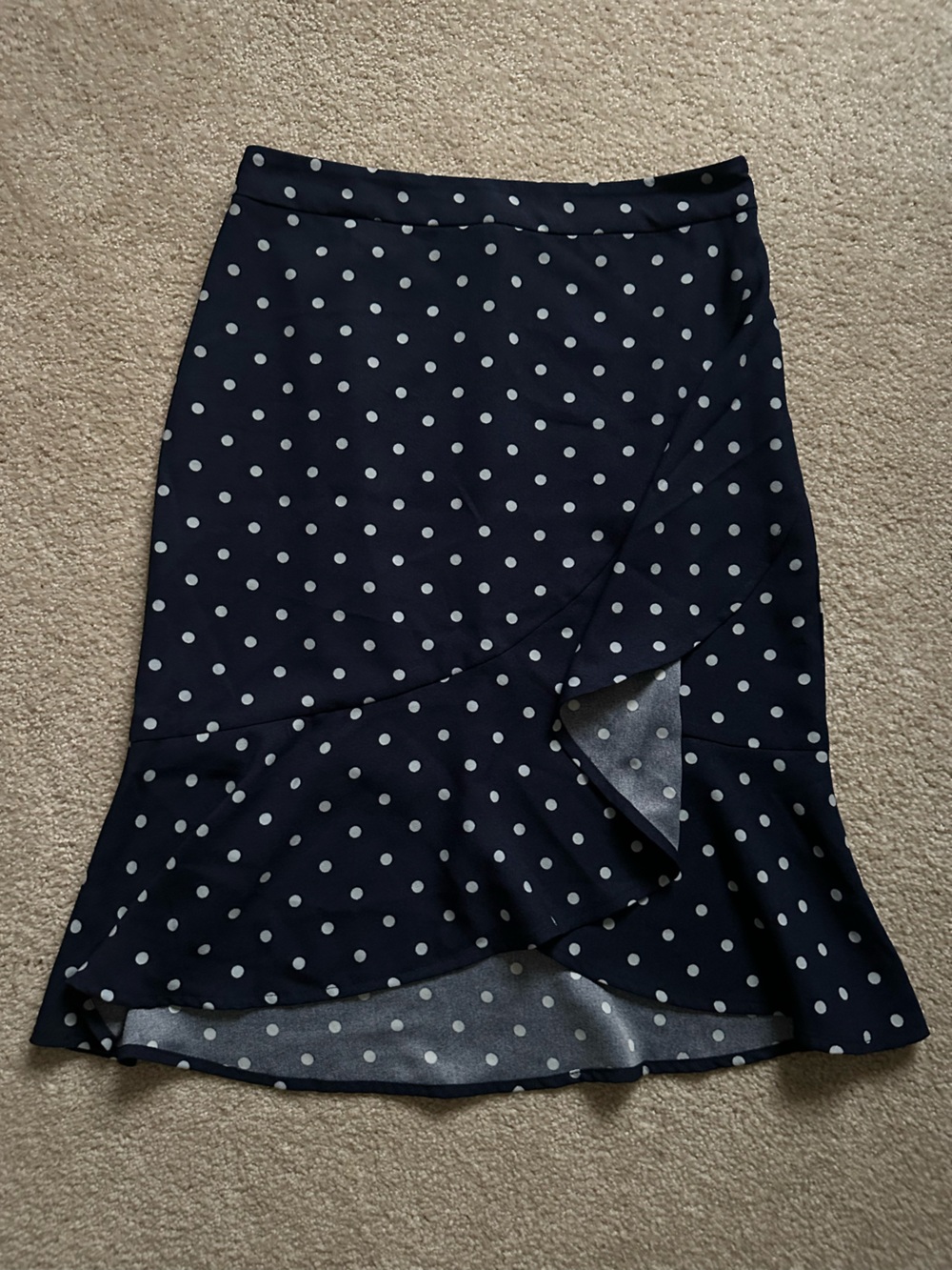 Banana Republic Factory Polka Dot Navy Ruffle Midi Skirt